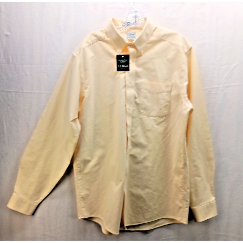 L.L.Bean Wrinkle Resistant Button Down Long Sleeve Shirt Yellow Mens 15.5-35 NEW